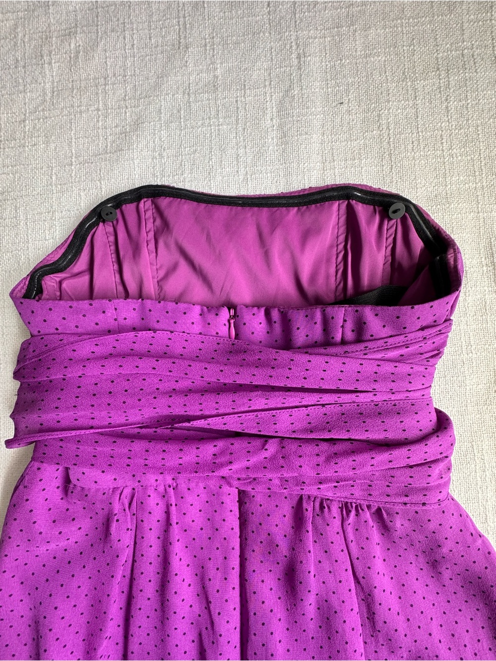 Nanette Lepore Dress Violet Polka Dot Strapless Tie-Waist 100% Silk SZ 0 - Picture 6 of 14